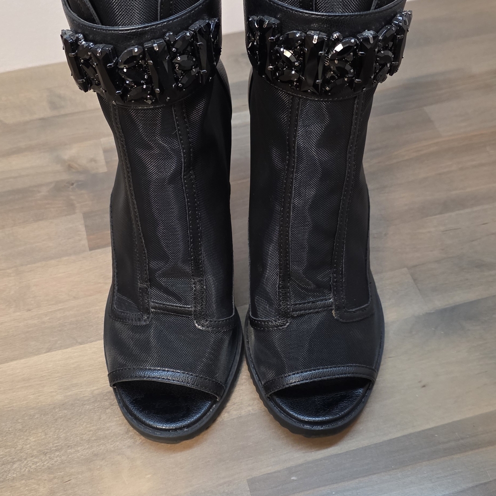 Black Mesh High-Heel Ankle Boot with Embellished Strap - Picture 8 of 12